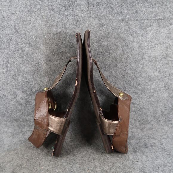 Soda Shoes Womens 7 Sandals T Strap Buckle Flat Thong Brown Casual Studs - Picture 8 of 11